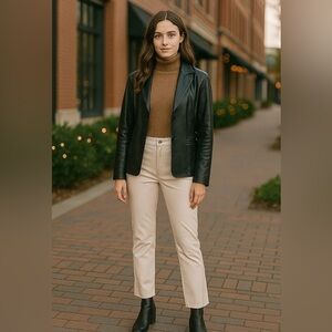 Déluc Ivory Vegan Leather Cropped Dress Pants Women Size Medium NWT Office